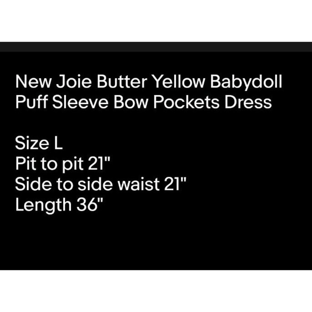 New Joie Butter Yellow Babydoll Puff Sleeve Bow Pockets Dress Sz L - Picture 8 of 8